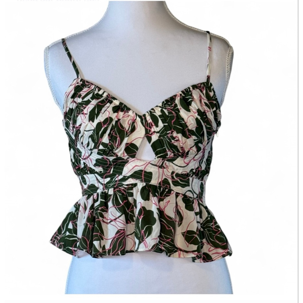 Parker Floral Peplum Cami Top Women’s Size 0 Green Pink Adjustable Straps NWT